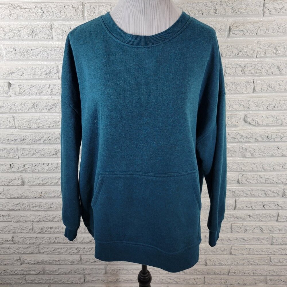 Danskin‎ Sweatshirt XXL Plus Womens Blue Green Pullover Crew Neck Pockets SWE23E